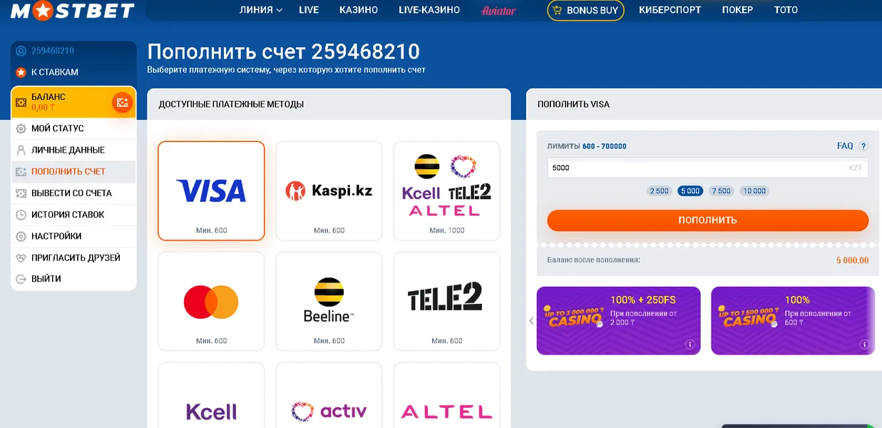 Пополнение счета и вывод средств